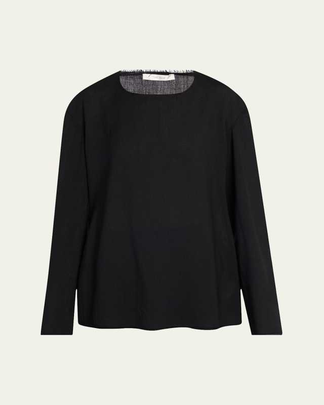 Cattaleya Raw-Edge Long-Sleeve Wool Top